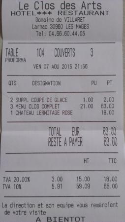 Reçu Le Clos des Arts