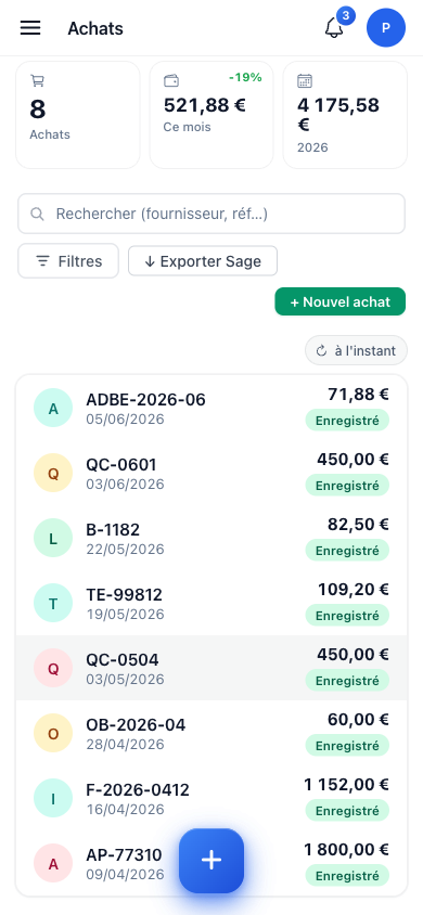 Dépense remplie par IA sur mobile