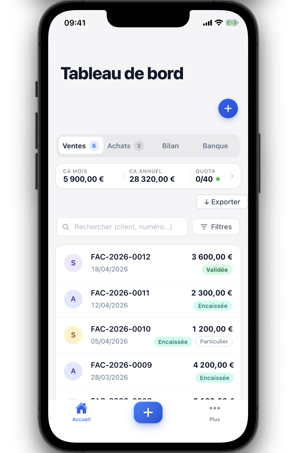Liste des factures sur mobile